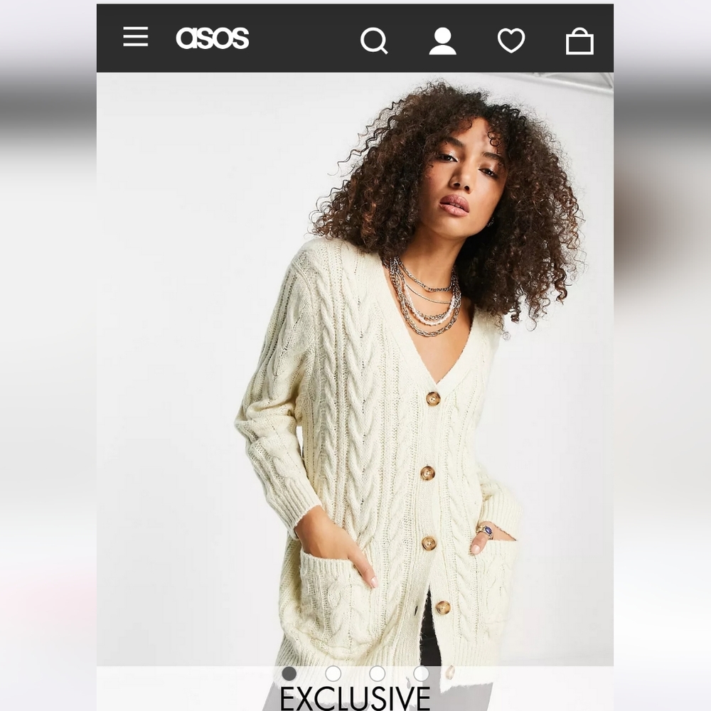 NEW Reclaimed Vintage inspired cable knit cardigan in cream Size 2